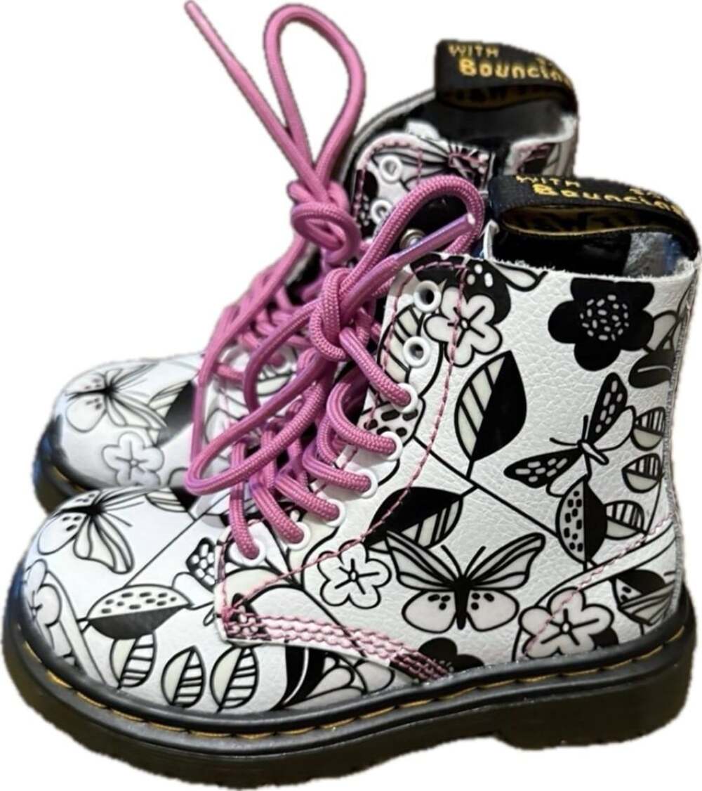 Dr. Martens 1460 Pascal Boots toddler Girls Size 7 White Floral & Butterflies